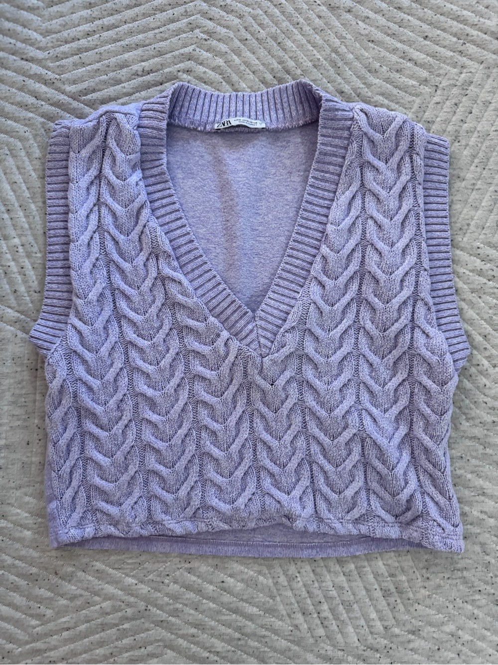 Zara Lilac Cable Knit V-Neck Sweater Vest